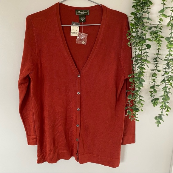 Eddie Bauer Silk Button Up Cardigan Pumpkin Size Medium Petite - Picture 1 of 9
